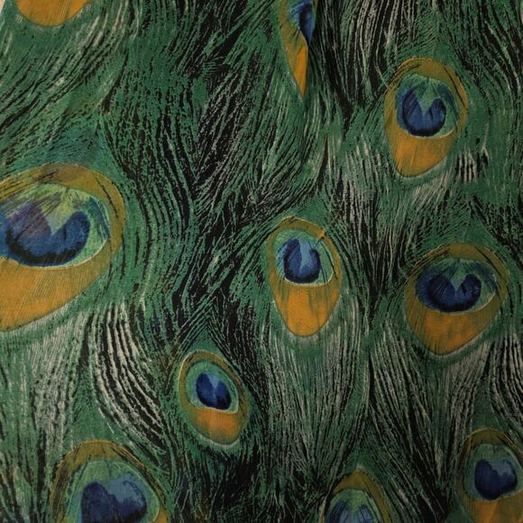Silk Peacock Feather Print Scarf Green Blue Silk Wrap Shawl Lightweight Boho - Picture 4 of 8